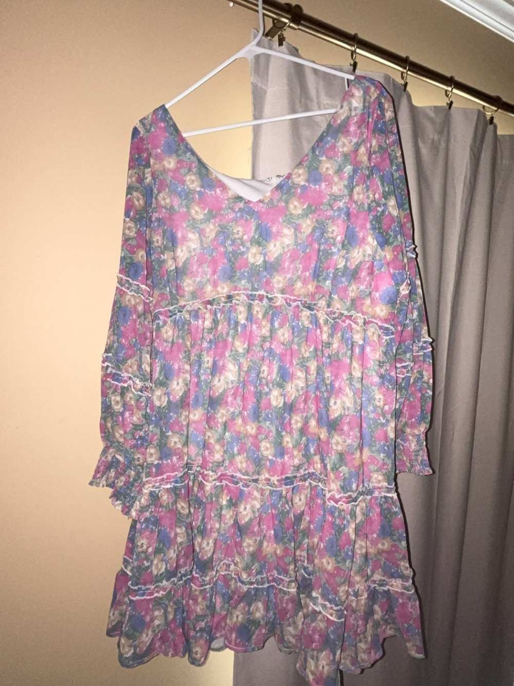 Floral Tiered Pink & Blue Girls' Dress